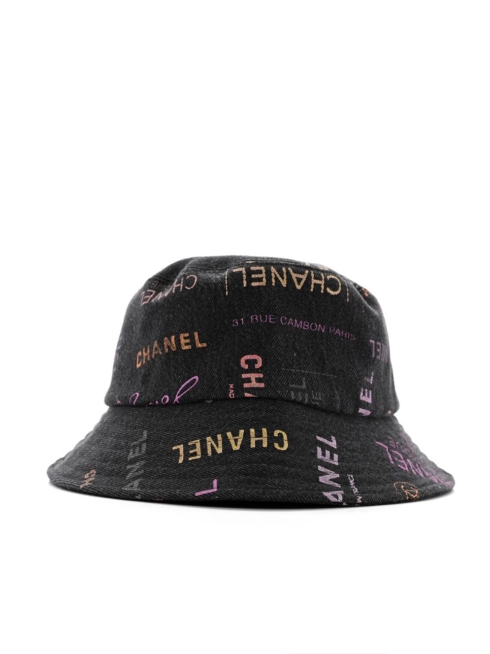 🖤 ChaneI Black Denim All Over Graffiti Signature Bucket Hat